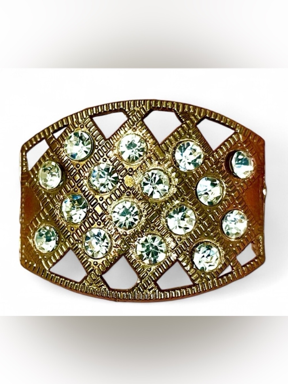 Vintage Rhinestone Scarf Slide Clip Gold Tone Lattice Mid Century Retro Glam EUC